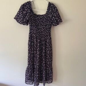 LC Lauren Conrad blue Midi Dress with Pink Floral Design